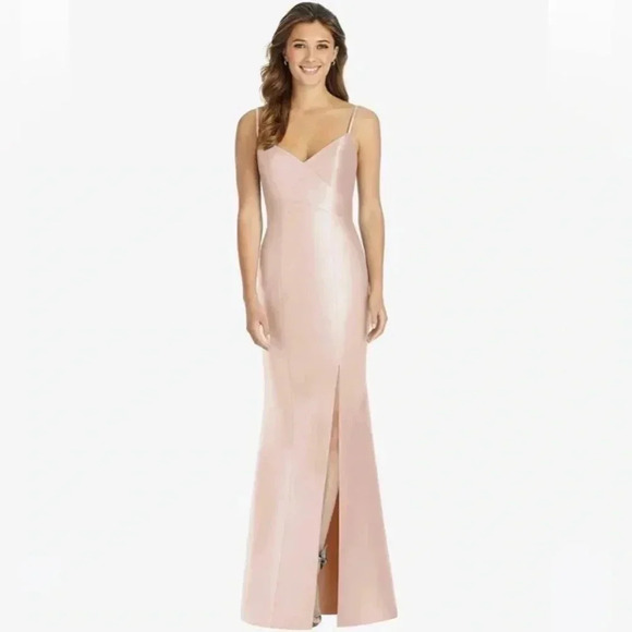 ALFRED SUNG D758 Satin Trumpet Gown Sweetheart Neck Sz 8 Dress Cameo Pink - Picture 1 of 14